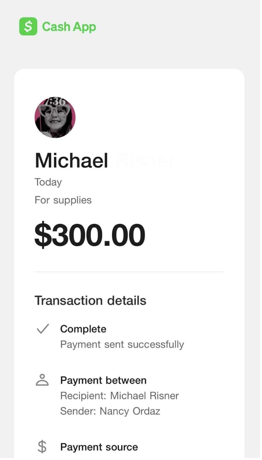 Cash App • $300 sent